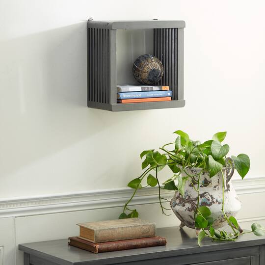Gray Wood Contemporary Wall Shelf, 12" x 12" x 7"